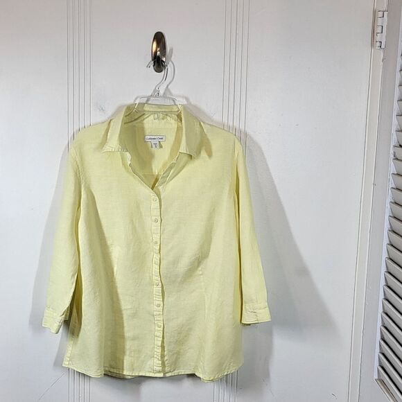 Plus Size Coldwater Creek Yellow Linen Blouse - Picture 1 of 9